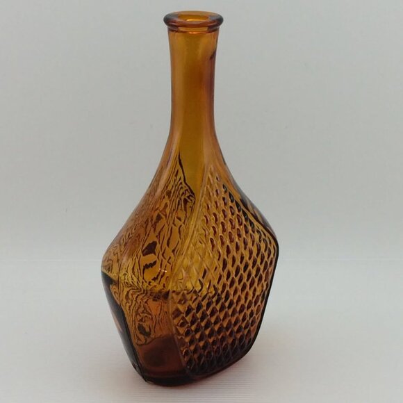 Vtg Empoli Amber Italian Art Glass Bottle Decanter Missing Stopper Diamond Point - Picture 7 of 10